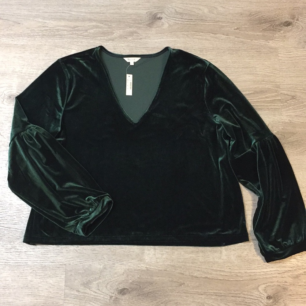 Madewell 2X Velvet Top Bubble Sleeve Emerald Green